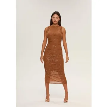 XLLAIS Sexy Mesh Sheer Midi Dress for Glamorous Summer Style