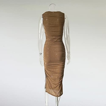 XLLAIS Sexy Mesh Sheer Midi Dress for Glamorous Summer Style