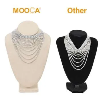 MOOCA Necklace Chain Jewelry Bust Display Holder Stand, Display Necklace Mannequin, Necklace Bust Jewelry Bust Stand, Pendant Chain Organizer for Women 3 1/4" W x 4 1/8" D x 11 1/4" H, Tan Linen