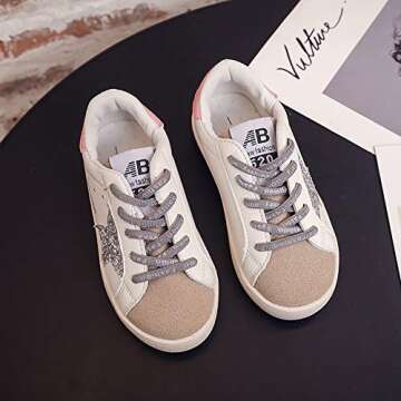 Auhoho Kids Glitter Star Lightweight Sneakers Slip On Loafers Outdoor Casual Running Sports Shoes for Girls Boys 9 M US Toddler,Pink