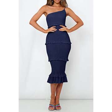 PRETTYGARDEN Women's Summer Midi Bodycon Dresses One Shoulder Strappy Tiered Ruffle Floral Boho Sun ...