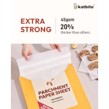 Katbite 16x24 inch Heavy Duty Parchment Paper Sheets, 100Pcs Precut Non-Stick Full Parchment Sheets for Baking, Cooking, Grilling, Frying and Steaming, Full Sheet Baking Pan Liners, Commercial Baking