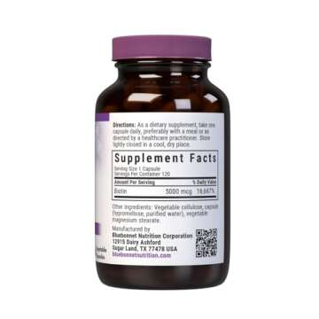 Bluebonnet Nutrition Biotin 5000 mcg, Hair & Nail Support*, Non-GMO, Vegan, Kosher Certified, Gluten...