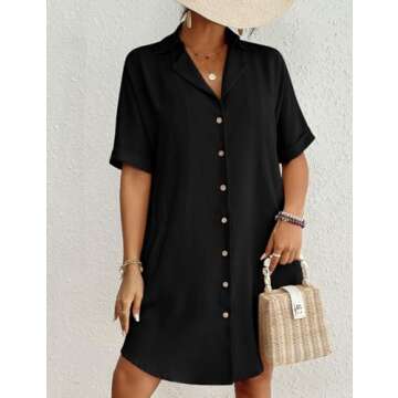 Bsubseach Swimsuit Coverup for Women Button Down Beach Swim Cover Up Shirt Dress Short Sleeve Summer...