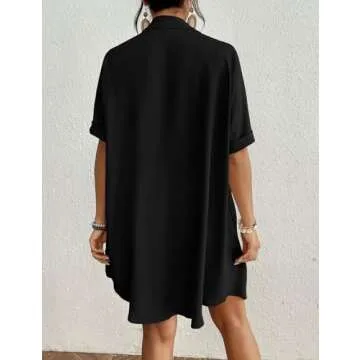 Bsubseach Swimsuit Coverup for Women Button Down Beach Swim Cover Up Shirt Dress Short Sleeve Summer Beachwear Black M