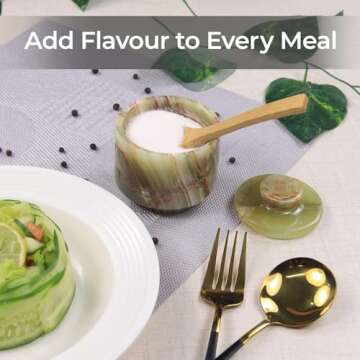 MARBLOUS KRAFTS Marble Salt Cellar with Lid 3'' Inch Green Onyx Celtic Salt Holder Kitchen Counter Decor - Salt and Pepper Bowl Set - Home Storage