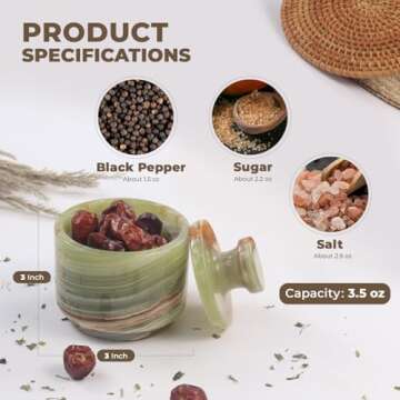 MARBLOUS KRAFTS Marble Salt Cellar with Lid 3'' Inch Green Onyx Celtic Salt Holder Kitchen Counter Decor - Salt and Pepper Bowl Set - Home Storage