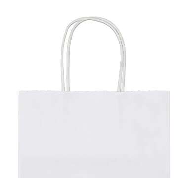 bagmad 100 Pack Sturdy Medium White Kraft Paper Bags with Handles Bulk, Thicken Gift Bags 8x4.75x10 Inch, Craft Grocery Shopping Retail Party Favors Wedding Business Sacks (White, 100pcs)