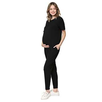 LaClef Women's Comfortable Maternity Jumpsuit with Pocket (Black, L)