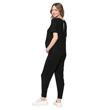 LaClef Maternity Short Sleeve Jumpsuit with Pocket