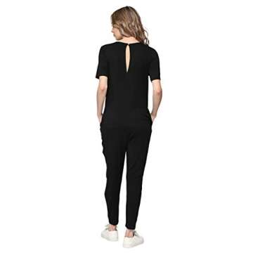 LaClef Maternity Short Sleeve Jumpsuit with Pocket