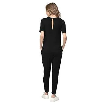 LaClef Maternity Short Sleeve Jumpsuit with Pocket