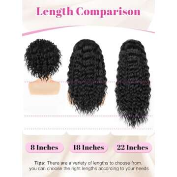 ALXNAN Wavy Curly Ponytail Extension, 8" Black Drawstring Ponytail for Black Women Short Soft Natural Synthetic Hairpiece Thick For Daily Use