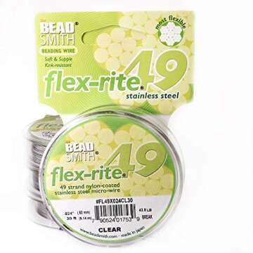 The Beadsmith Flex-Rite Wire – 49 Strand, Nylon Coated, Stainless Steel Beading Wire – Clear Color, .024” Diameter, 30-Foot Spool – Flexible Wire for Necklace, Bracelet and Jewelry Making