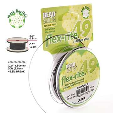 The Beadsmith Flex-Rite Wire – 49 Strand, Nylon Coated, Stainless Steel Beading Wire – Clear Color, .024” Diameter, 30-Foot Spool – Flexible Wire for Necklace, Bracelet and Jewelry Making
