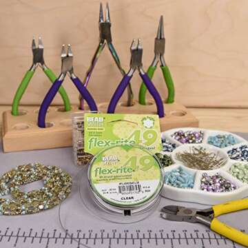 The Beadsmith Flex-Rite Wire – 49 Strand, Nylon Coated, Stainless Steel Beading Wire – Clear Color, .024” Diameter, 30-Foot Spool – Flexible Wire for Necklace, Bracelet and Jewelry Making