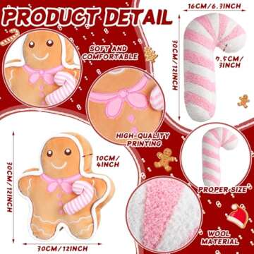 Yalikop 2 Pcs Christmas Gingerbread Man Pillow Candy Cane Pillow Christmas Plush Throw Pillow Christmas Decorations Couch Sofa Decor Plush Stuffed Pillow for Home Winter Holiday Party Decoration