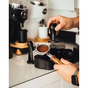 Normcore Portafilter Holder, Portafilter Tamping Station, 304 Stainless Steel With Silicon Espresso Holder Tamper Stand Fits 58mm Espresso Machines Portafilters, Black