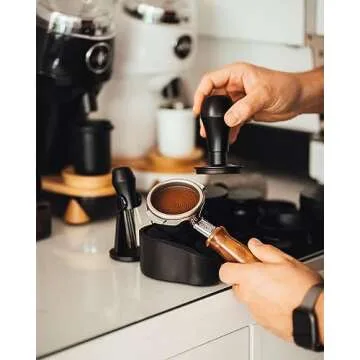 Normcore Portafilter Holder, Portafilter Tamping Station, 304 Stainless Steel With Silicon Espresso Holder Tamper Stand Fits 58mm Espresso Machines Portafilters, Black