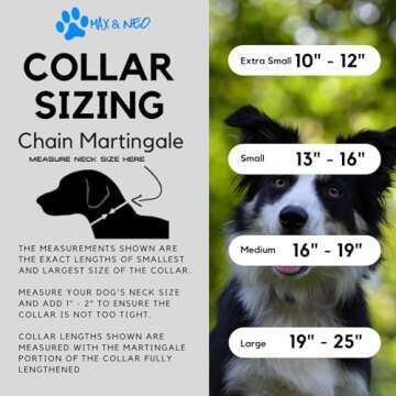 Max and Neo Stainless Steel Chain Martingale Collar - We Donate a Collar to a Dog Rescue for Every Collar Sold (Large, Black)