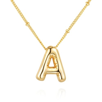 Qyalie Bubble Letter Necklace Balloon Initial Necklaces for Women Dainty Alphabet Pendant 14K Gold P...