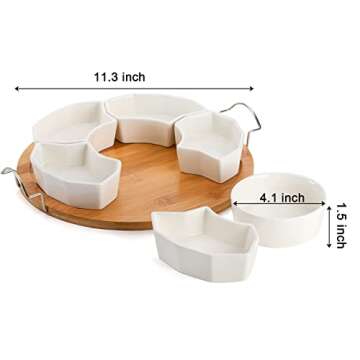 ZENFUN 11'' Divided Serving Bowls with Bamboo Tray - 6-Compartment Platter for Stylish Entertaining