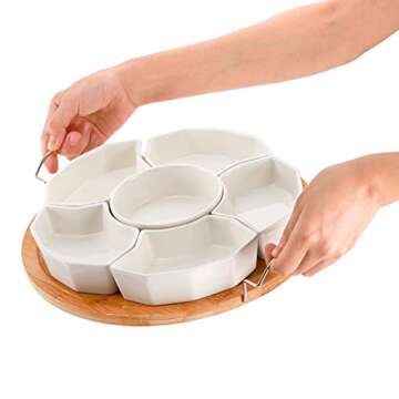 ZENFUN Divided Serving Bowls with Bamboo Tray for Entertaining