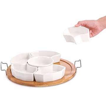 ZENFUN Divided Serving Bowls with Bamboo Tray for Entertaining
