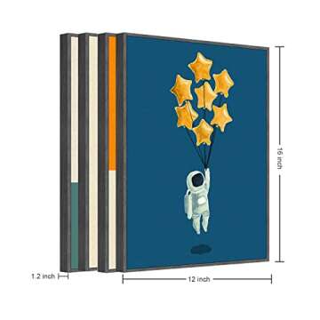 TIME TREE Space Wall Art for Boys Room, 12x16 Framed Inspirational wall art for Bedroom Decor, Canvas Space Nursery Wall Decor, Astronaut Decor Kit of 4