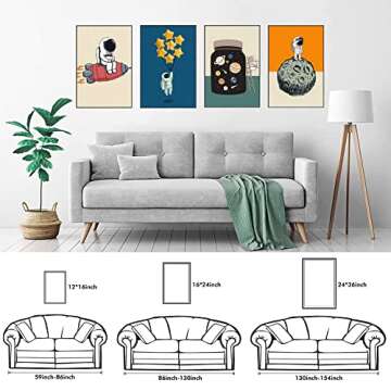 TIME TREE Space Wall Art for Boys Room, 12x16 Framed Inspirational wall art for Bedroom Decor, Canvas Space Nursery Wall Decor, Astronaut Decor Kit of 4