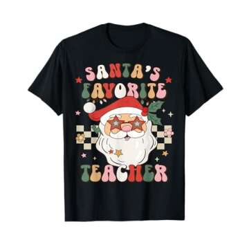 Santa Favorite Teacher Groovy Retro Christmas Boy Girl T-Shirt