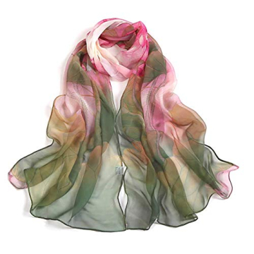 AliceLife Women's Lightweight Floral Print Scarf Shawl - Green 160*50CM
