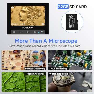 TOMLOV 1000X Coin Microscope with LCD Screen and Lights