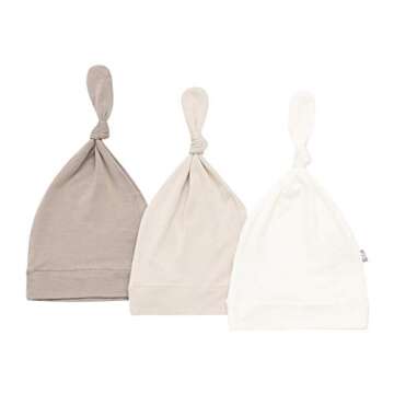 KYTE BABY Rayon Made from Bamboo Baby Beanie Soft Knotted Caps, 3 Pack (0-3 Months, Clay/Oat/Cloud)