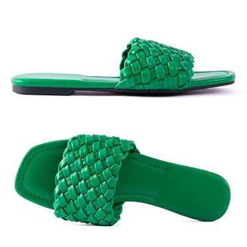 Mtzyoa Braided Flat Sandals for Women Woven Green Size 9.5 Casual Dressy Fashion Summer Comfortable ...