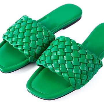 Mtzyoa Braided Flat Sandals for Women Woven Green Size 9.5 Casual Dressy Fashion Summer Comfortable Party Sandals
