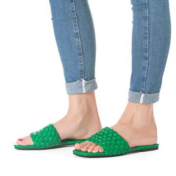 Mtzyoa Braided Flat Sandals for Women Woven Green Size 9.5 Casual Dressy Fashion Summer Comfortable Party Sandals