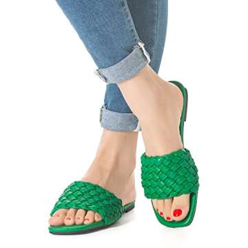 Mtzyoa Braided Flat Sandals for Women Woven Green Size 9.5 Casual Dressy Fashion Summer Comfortable Party Sandals