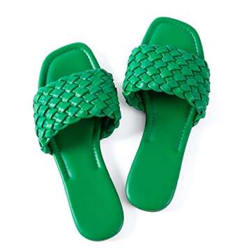 Mtzyoa Braided Flat Sandals for Women Woven Green Size 9.5 Casual Dressy Fashion Summer Comfortable Party Sandals