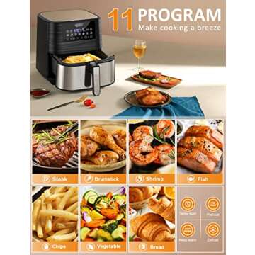 Innsky Air Fryer XL 5.8 QT, 【2022 Upgraded】 11 in 1 Oilless Air Fryers Oven, Easy One Touch Screen with Preheat & Delay Start, ETL Listed, Airfryer 1700W for Air Fry, Roast, Bake, Grill, Recipe Book