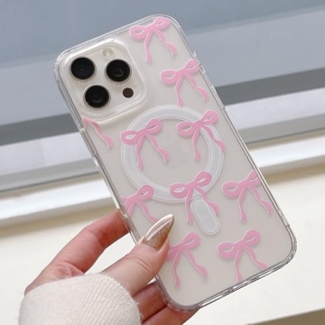 UEEBAI Magnetic for iPhone 16 Pro Case, Bow Case Compatible with MagSafe, Wireless Slim Clear Ribbon...