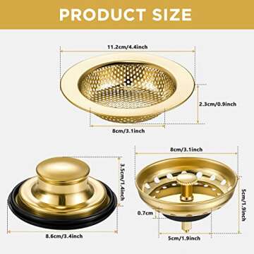 Mudder 3 Pcs Kitchen Sink Drain Strainer and Stopper Stainless Steel Garbage Disposal Plug with Hand...