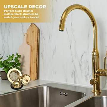 Mudder 3 Pcs Kitchen Sink Drain Strainer and Stopper Stainless Steel Garbage Disposal Plug with Handle Universal Anti-Clogging Kitchen Sink Filter Sieve Basket Strainer(Light Gold)