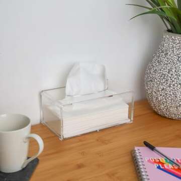 IRENIC AESTHETICS Modern Clear Acrylic Tissue Box Holder/Cover with Magnetic Closure - Stylish, Mini...
