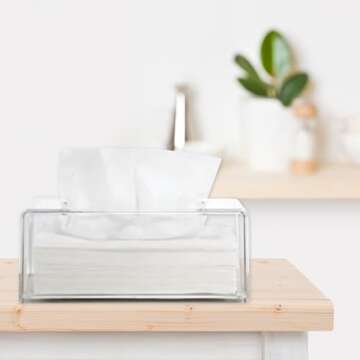 IRENIC AESTHETICS Modern Clear Acrylic Tissue Box Holder/Cover with Magnetic Closure - Stylish, Minimalistic, Durable Design Perfect for Any Room in Your Home or Office