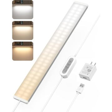 ASOKO Under Desk Light - 16 Inch Dimmable LED Under Cabinet Lighting with USB Plug, 3000K/4000K/6000...