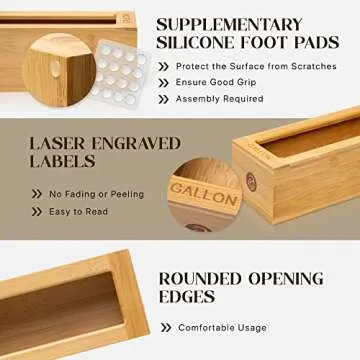 ABIOTO Food Storage Bag Organizer - Elegant and Sturdy Boxes with Laser Engraved Titles to Keep Kitchen Drawer Tidy - Compatible with Most Food Storage Bag Sizes Gallon, Quart, Sandwich, and Snack