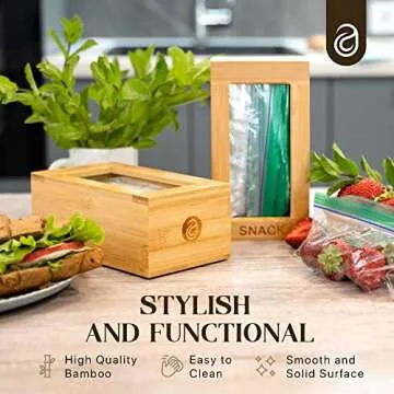 ABIOTO Food Storage Bag Organizer - Elegant and Sturdy Boxes with Laser Engraved Titles to Keep Kitchen Drawer Tidy - Compatible with Most Food Storage Bag Sizes Gallon, Quart, Sandwich, and Snack