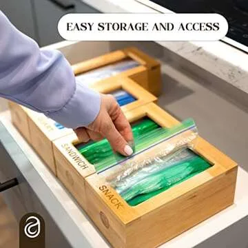ABIOTO Food Storage Bag Organizer - Elegant and Sturdy Boxes with Laser Engraved Titles to Keep Kitchen Drawer Tidy - Compatible with Most Food Storage Bag Sizes Gallon, Quart, Sandwich, and Snack