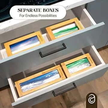 ABIOTO Food Storage Bag Organizer - Elegant and Sturdy Boxes with Laser Engraved Titles to Keep Kitchen Drawer Tidy - Compatible with Most Food Storage Bag Sizes Gallon, Quart, Sandwich, and Snack